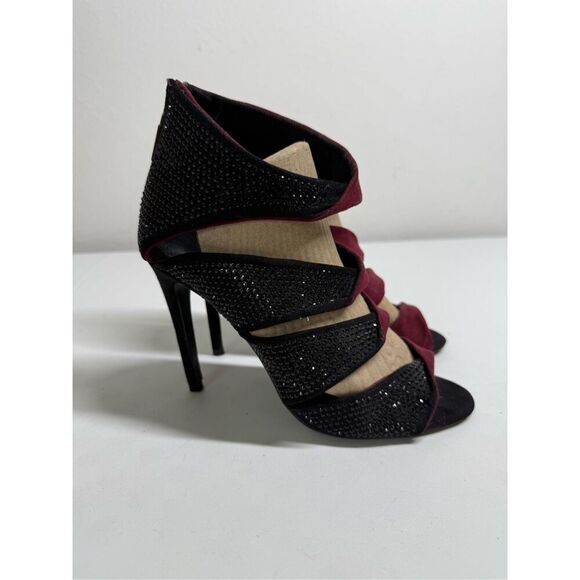 Express fashion statement sequin heels Size 8 Black Burgundy Back Zip - Picture 1 of 10